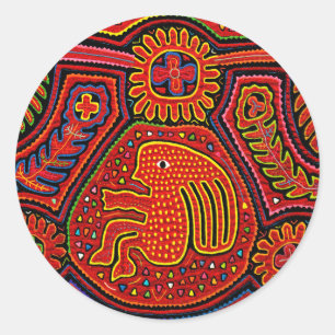Kuna Indian Girl on a Bicycle Classic Round Sticker