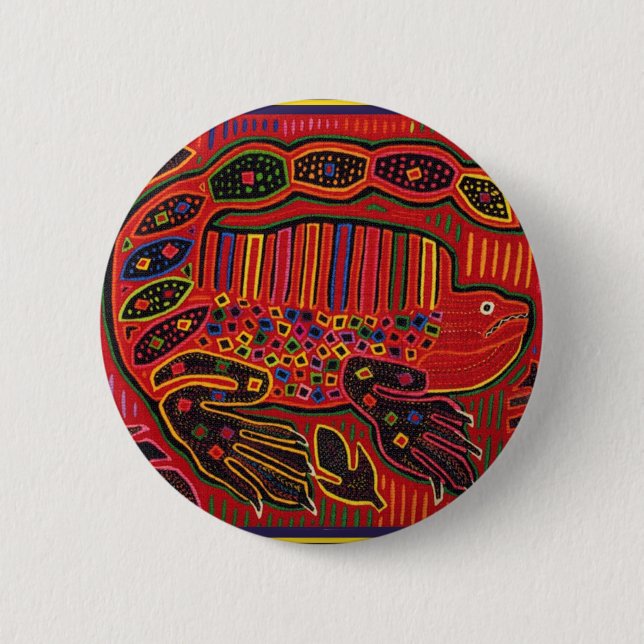 Kuna Indian Iguana Mola 2 Inch Round Button (Front)
