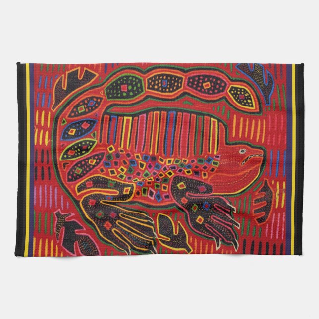 Kuna Indian Iguana Mola Kitchen Towel (Horizontal)