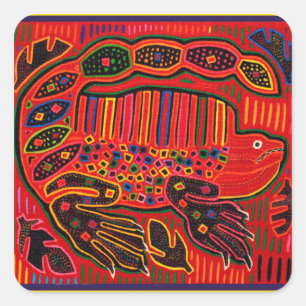 Kuna Indian Iguana Mola Square Sticker