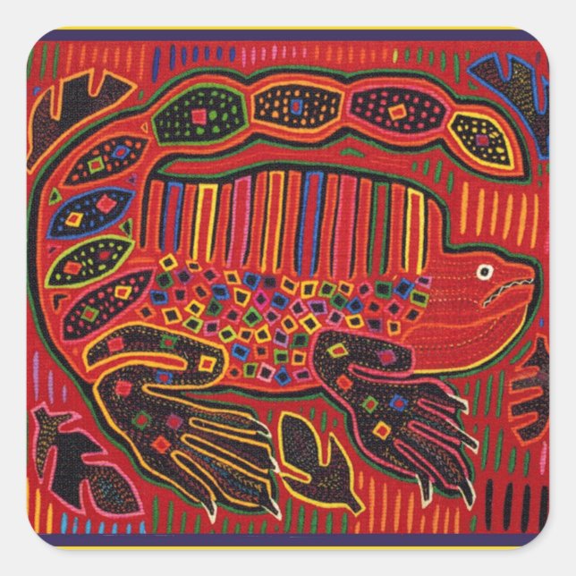 Kuna Indian Iguana Mola Square Sticker (Front)