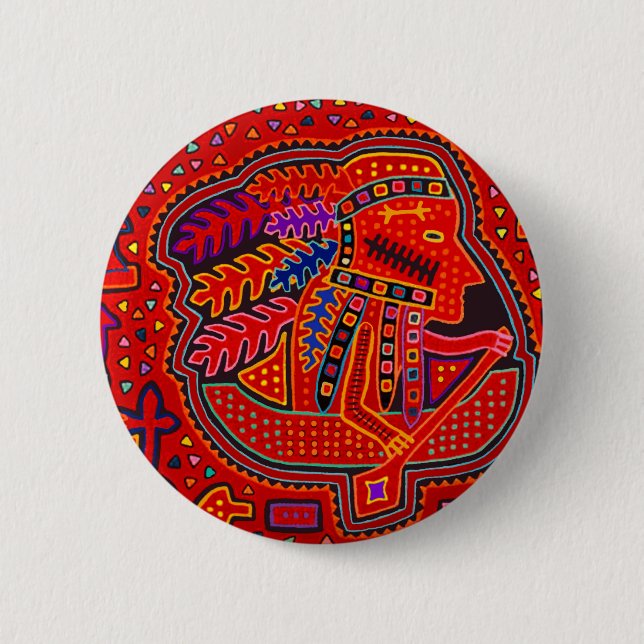 Kuna Indian Man in Canoe 2 Inch Round Button (Front)