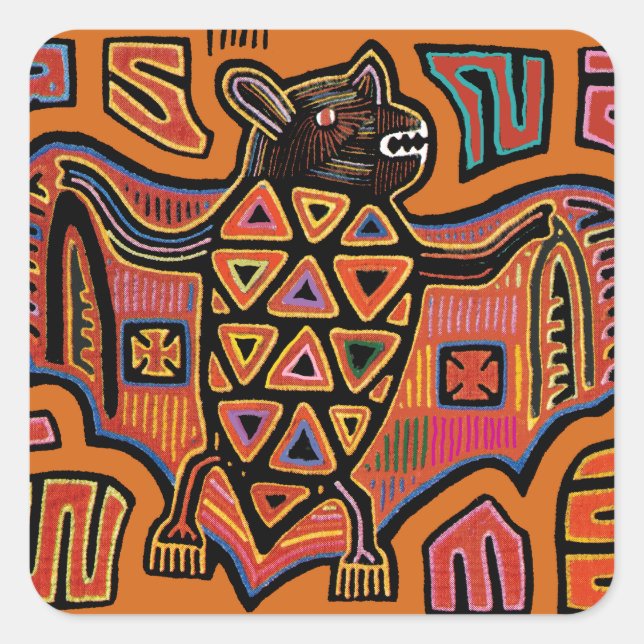 Kuna Indian Mola Bat Square Sticker (Front)