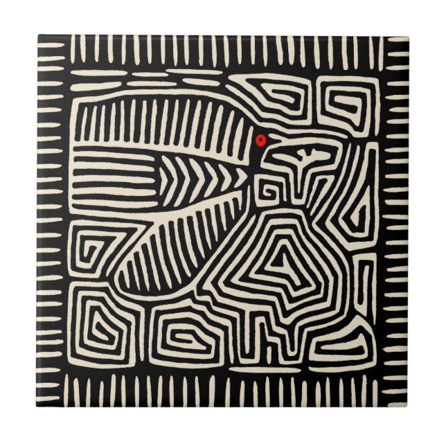Kuna Indian Mola Black Bird Tile (Front)