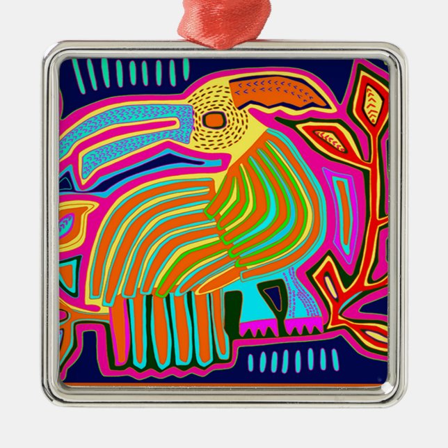 Kuna Indian Mola Collage Metal Ornament (Front)