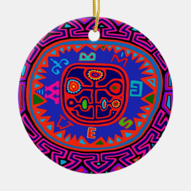 Kuna Indian Mola Compass Ceramic Ornament (Front)