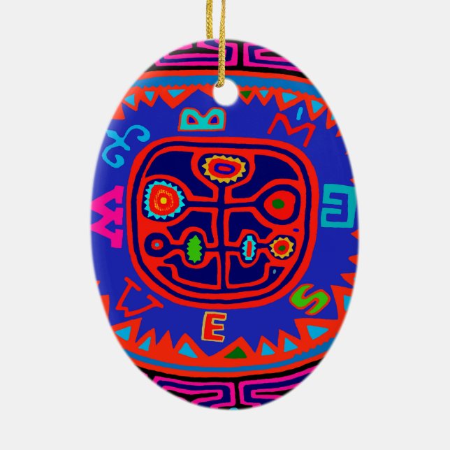 Kuna Indian Mola Compass Ceramic Ornament (Back)