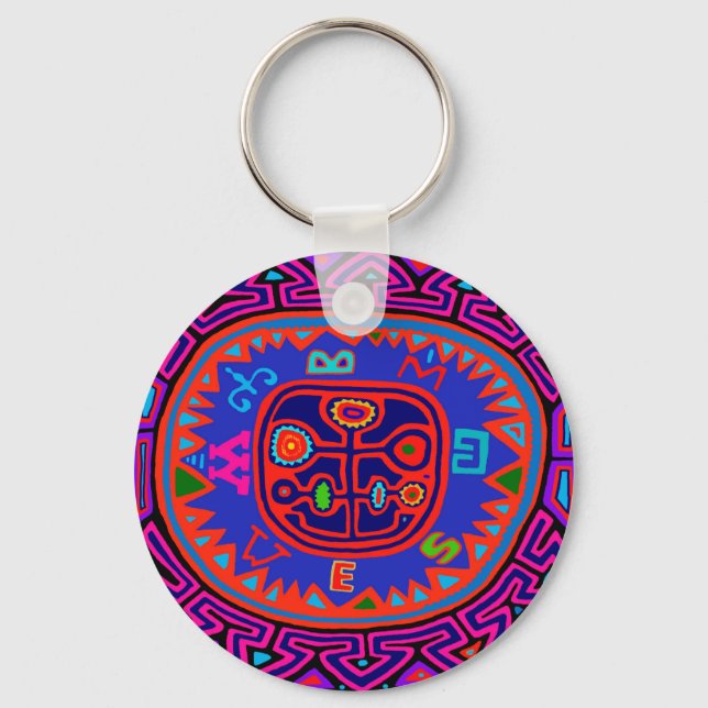 Kuna Indian Mola Compass Keychain (Front)