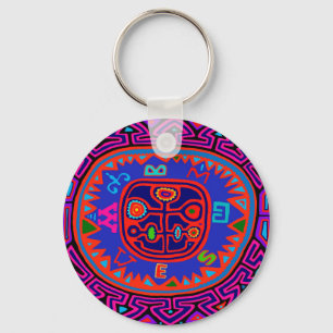 Kuna Indian Mola Compass Keychain