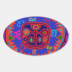Kuna Indian Mola Compass Oval Sticker