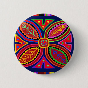 Kuna Indian Mola Flora 2 Inch Round Button