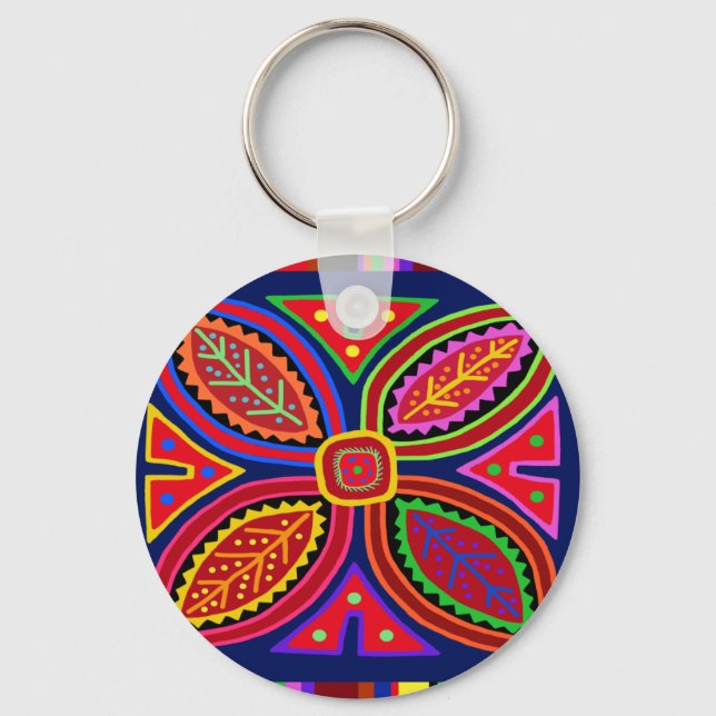 Kuna Indian Mola Flora Keychain (Front)