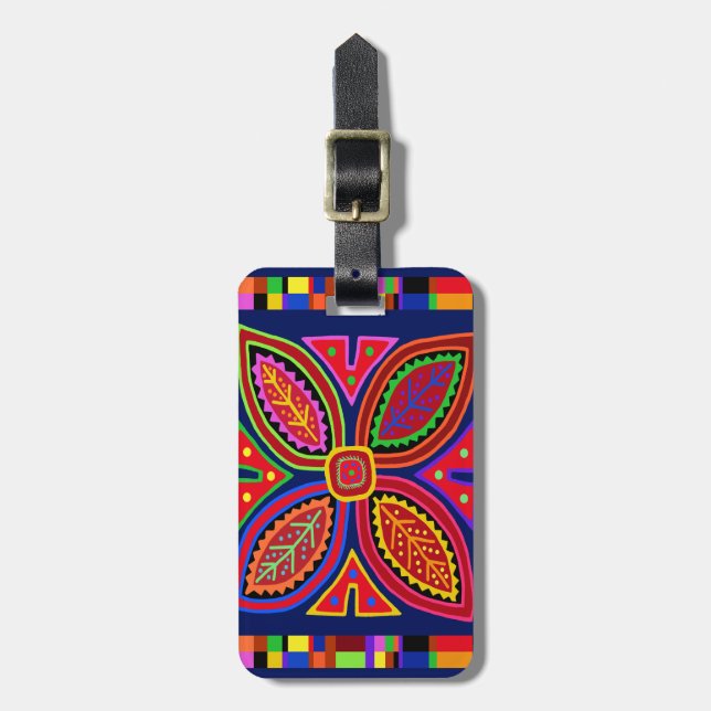 Kuna Indian Mola Flora Luggage Tag (Front Vertical)