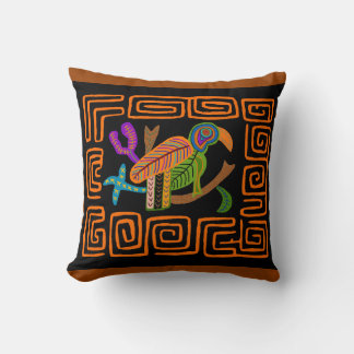 Kuna Indian Mola Tropical Parrot Throw Pillow