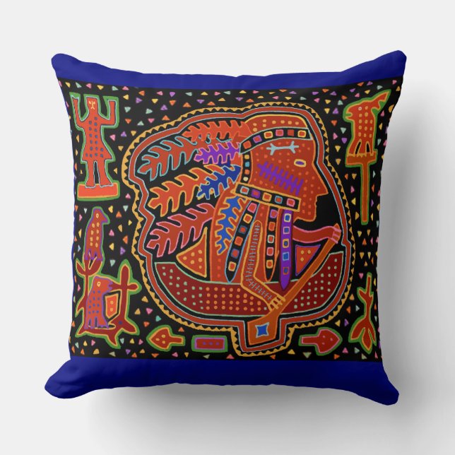 Kuna Indian Paddling Canoe  Throw Pillow (Front)