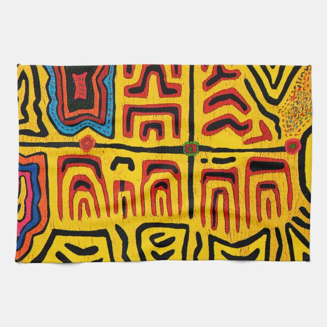 Kuna Indian Tribal Walking Turtle Kitchen Towel (Horizontal)