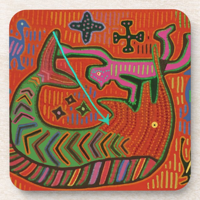 Kuna Tribal Man Spearing Swordfish Coaster (Front)