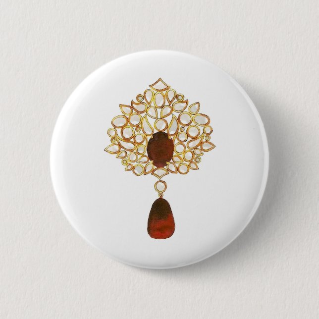Kundan & ruby brooch 2 inch round button (Front)