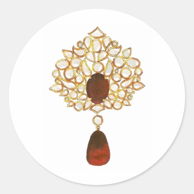 Kundan & ruby brooch classic round sticker (Front)