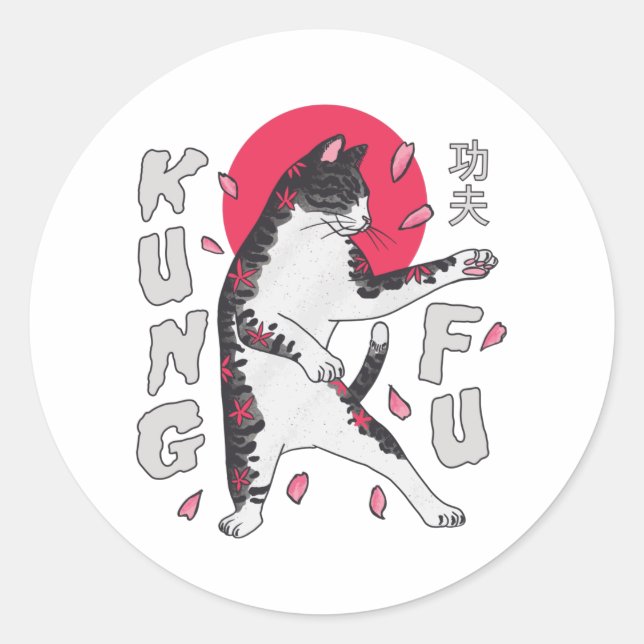 Kung Fu Cat Classic Round Sticker (Front)