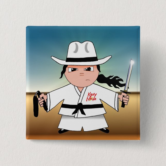 Kung Fu Cowboy Flair! 2 Inch Square Button (Front)