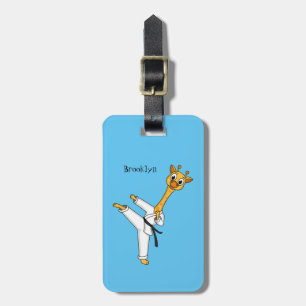 Kung Fu giraffe cartoon illustration Luggage Tag