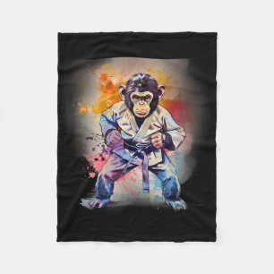 Kung Fu Monkey Watercolor Kickboxing Mma Monkey Lo Fleece Blanket