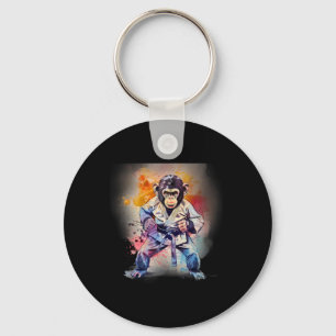 Kung Fu Monkey Watercolor Kickboxing Mma Monkey Lo Keychain