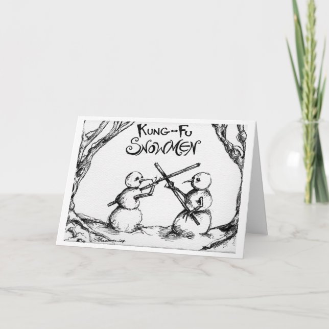 Kung Fu Snowmen Holiday Card (Front)