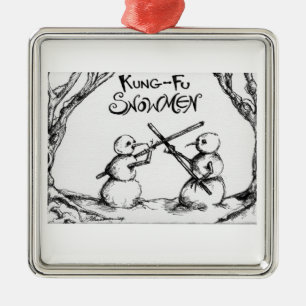 Kung Fu Snowmen Metal Ornament
