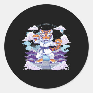 Kung Fu Tiger Pagoda Tower Judo Mma Taekwondo Kick Classic Round Sticker