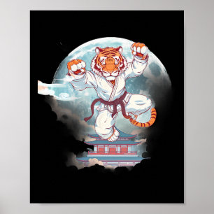 Kung Fu Tiger Pagoda Tower Moon Mma Taekwondo Kick Poster