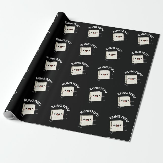Kung Tofu Funny Kungfu Tofu Pun Dark BG Wrapping Paper (Unrolled)