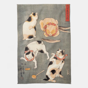Kuniyoshi Four Cats Kitchen Towel