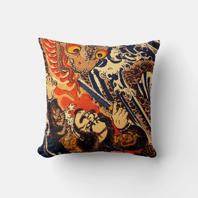 Kuniyoshi Hanagami Danjo no jo Arakage Throw Pillow (Front)