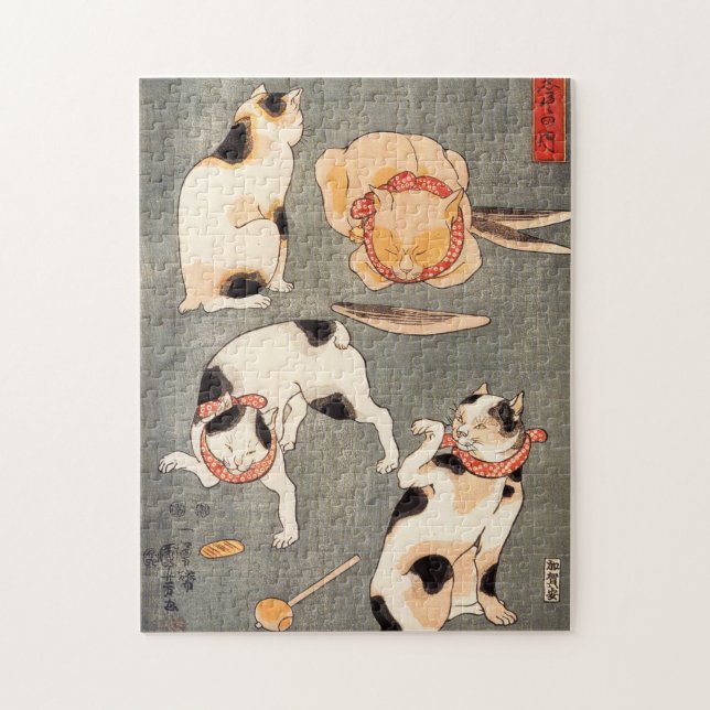 Kuniyoshi Quatre Cats Puzzle (Vertical)