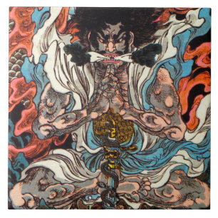 Kuniyoshi The Warrior asian samurai riding snake Tile