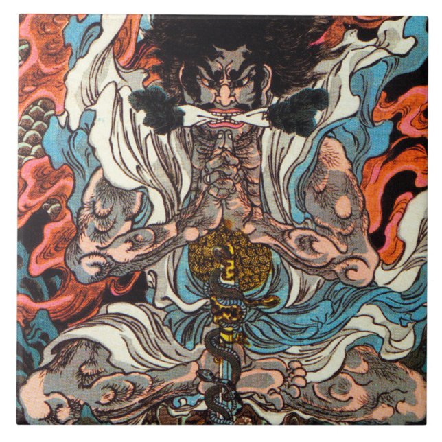 Kuniyoshi The Warrior asian samurai riding snake Tile (Front)