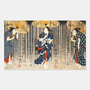Kuniyoshi Trois Femmes Avec Stickers Parapluies