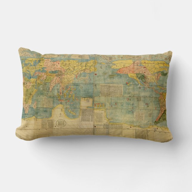 Kunyu Wanguo Quantu 1602 Japanese World Map Lumbar Pillow (Front)