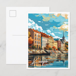 Kuopio Finland vintage travel illustration Postcard