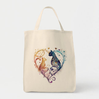 kuraudea a cute flourish love cat heart-shaped tote bag