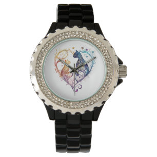 Kuraudea a cute flourish love cat heart-shaped  watch