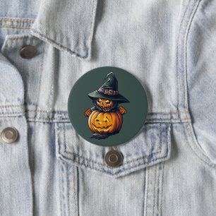 Kürbishexe im Katzenkostüm -  3 Inch Round Button