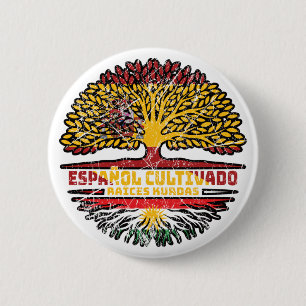 Kurdistan Kurdish Spain Spanish Tree Roots Flag 2 Inch Round Button