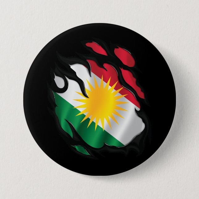 Kurdistan Ripped Flag 3 Inch Round Button (Front)