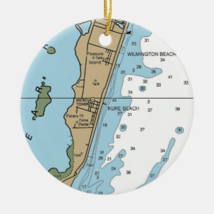 Kure Beach NC Chart Ceramic Ornament