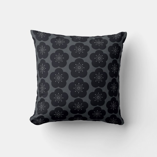KURO UME - Seamless - Gray Throw Pillow (Front)