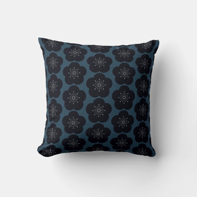 KURO UME - Seamless - Navy Throw Pillow (Front)
