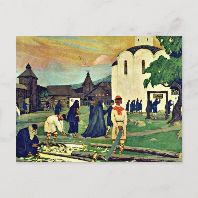 Kustodiev - In the Monastery Postcard (Front)